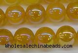 CAG7125 15.5 inches 14mm round AB-color yellow agate gemstone beads