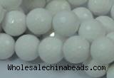 CAG714 15.5 inches 14mm faceted round white agate gemstone beads