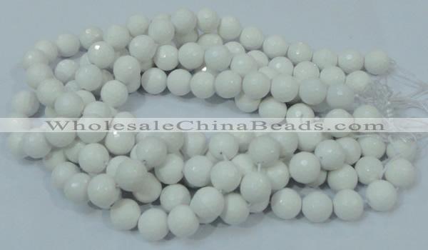 CAG714 15.5 inches 14mm faceted round white agate gemstone beads