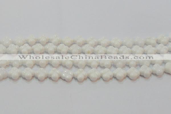 CAG7220 15.5 inches 12*12mm carved flower white agate gemstone beads