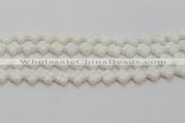 CAG7221 15.5 inches 14*14mm carved flower white agate gemstone beads