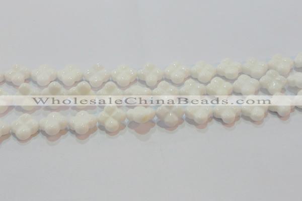 CAG7222 15.5 inches 16*16mm carved flower white agate gemstone beads