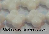 CAG7224 15.5 inches 20*20mm carved flower white agate gemstone beads