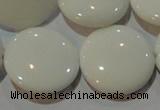 CAG7256 15.5 inches 20mm flat round white agate gemstone beads