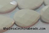 CAG7267 15.5 inches 15*20mm faceted flat teardrop white agate beads