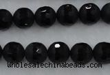 CAG7451 15.5 inches 6mm faceted round matte black agate beads