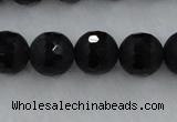 CAG7453 15.5 inches 10mm faceted round matte black agate beads