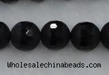 CAG7454 15.5 inches 12mm faceted round matte black agate beads