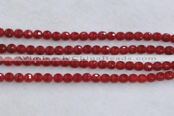 CAG7457 15.5 inches 8mm faceted round matte red agate beads