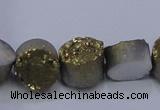 CAG7930 7.5 inches 10mm flat round plated white druzy agate beads