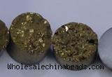 CAG7933 7.5 inches 16mm flat round plated white druzy agate beads