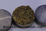 CAG7937 7.5 inches 24mm flat round plated white druzy agate beads