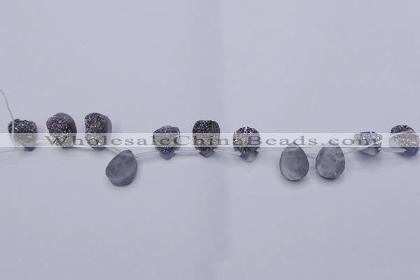 CAG7974 Top drilled 13*18mm flat teardrop plated white druzy agate beads