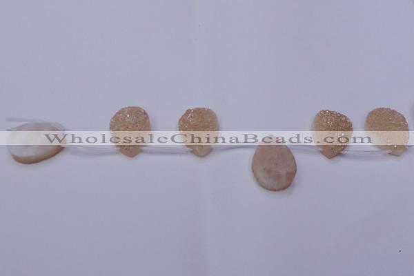 CAG7982 Top drilled 22*30mm flat teardrop plated white druzy agate beads