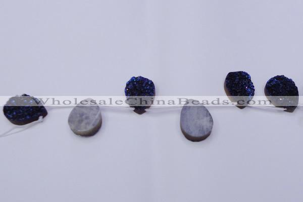 CAG7987 Top drilled 22*30mm flat teardrop plated white druzy agate beads