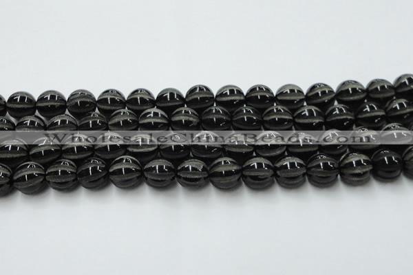 CAG8003 15.5 inches 14mm carved round black agate beads