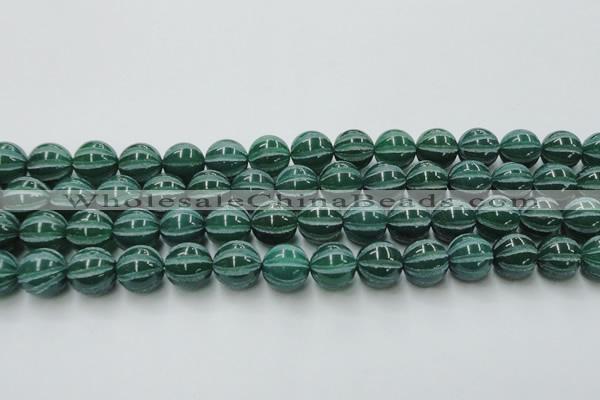 CAG8008 15.5 inches 14mm carved round green agate beads