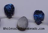 CAG8106 Top drilled 10*14mm teardrop blue plated druzy agate beads