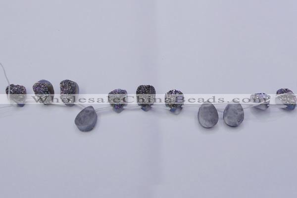 CAG8124 Top drilled 15*20mm teardrop rainbow plated druzy agate beads