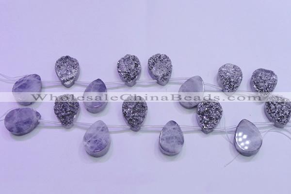 CAG8132 Top drilled 18*25mm teardrop silver plated druzy agate beads