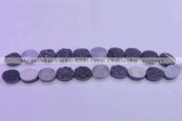 CAG8165 7.5 inches 12*16mm oval purple plated druzy agate beads