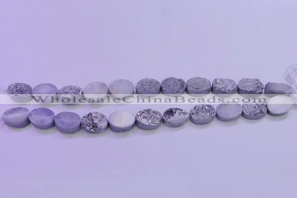 CAG8172 7.5 inches 13*18mm oval silver plated druzy agate beads