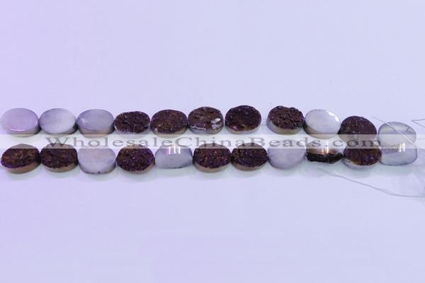 CAG8185 7.5 inches 15*20mm oval purple plated druzy agate beads