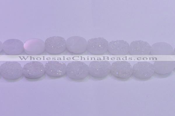 CAG8190 7.5 inches 18*25mm oval white plated druzy agate beads