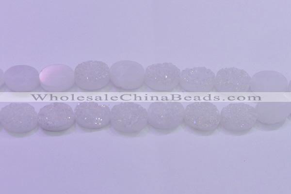 CAG8200 7.5 inches 20*30mm oval white plated druzy agate beads