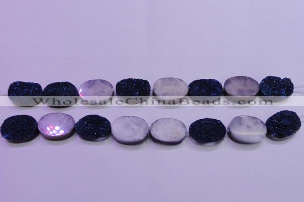 CAG8206 7.5 inches 20*30mm oval blue plated druzy agate beads