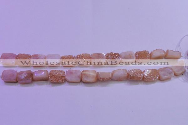 CAG8221 Top drilled 12*16mm rectangle champagne plated druzy agate beads