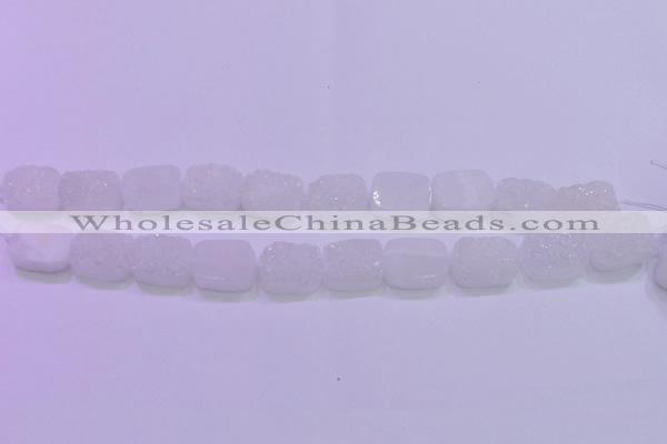 CAG8230 Top drilled 13*18mm rectangle white plated druzy agate beads