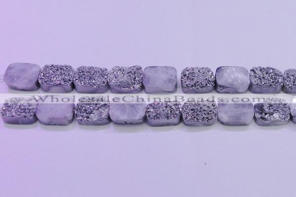 CAG8252 Top drilled 18*25mm rectangle silver plated druzy agate beads