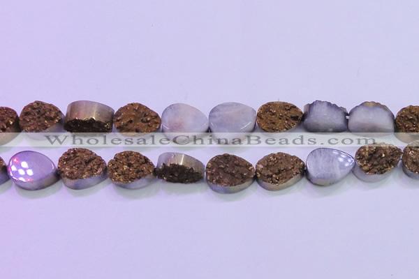 CAG8313 7.5 inches 18*25mm teardrop gold plated druzy agate beads