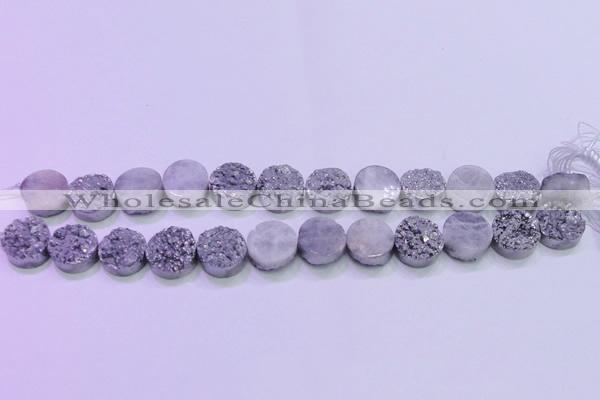 CAG8362 7.5 inches 16mm coin silver plated druzy agate beads