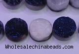 CAG8366 7.5 inches 16mm coin blue plated druzy agate beads