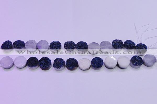 CAG8366 7.5 inches 16mm coin blue plated druzy agate beads