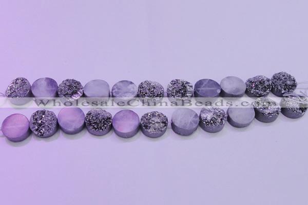 CAG8372 7.5 inches 18mm coin silver plated druzy agate beads