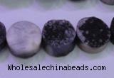 CAG8377 7.5 inches 18mm coin black plated druzy agate beads