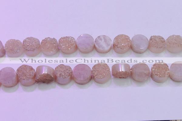 CAG8381 7.5 inches 20mm coin champagne plated druzy agate beads