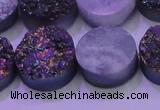 CAG8384 7.5 inches 20mm coin rainbow plated druzy agate beads