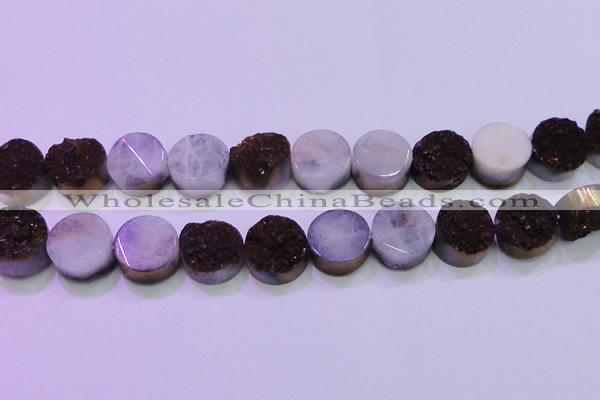 CAG8385 7.5 inches 20mm coin purple plated druzy agate beads