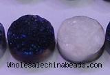 CAG8396 7.5 inches 25mm coin blue plated druzy agate beads