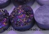 CAG8404 7.5 inches 30mm coin rainbow plated druzy agate beads