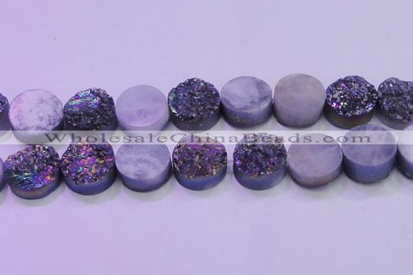 CAG8404 7.5 inches 30mm coin rainbow plated druzy agate beads