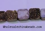 CAG8422 7.5 inches 14*14mm square gold plated druzy agate beads