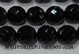 CAG8614 15.5 inches 14mm faceted round black agate gemstone beads