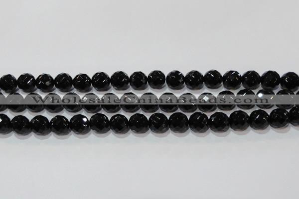 CAG8614 15.5 inches 14mm faceted round black agate gemstone beads