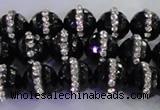 CAG8857 15.5 inches 10mm faceted round agate with rhinestone beads