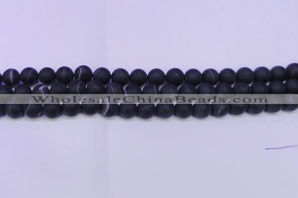 CAG8872 15.5 inches 8mm round matte black line agate beads